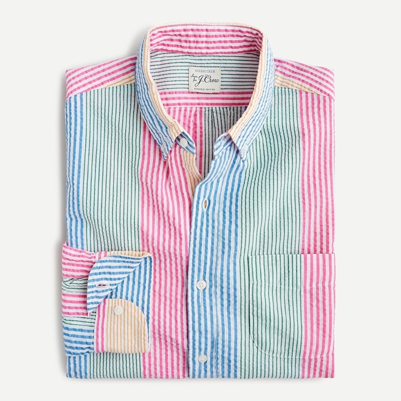 J. Crew Other - NWT J. Crew Multicolor Seersucker Slim Fit Shirt in Stripe S
